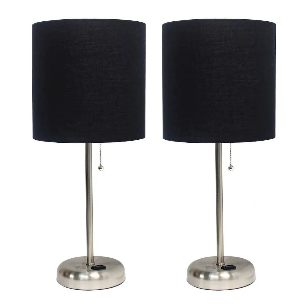 19.5" 2 Pack Desk Lamp Set with Charging Outlet and Shade, Black Shades