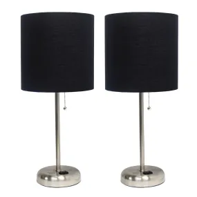 19.5" 2 Pack Desk Lamp Set with Charging Outlet and Shade, Black Shades