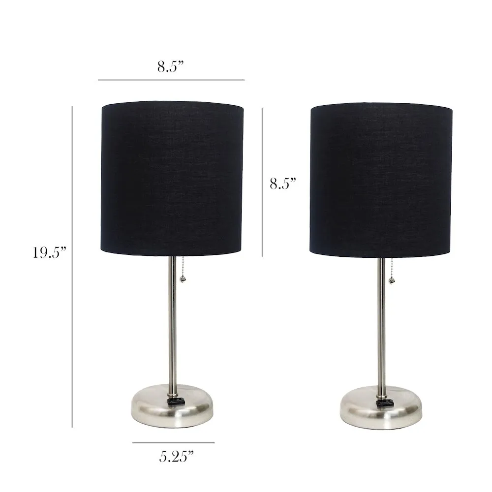 19.5" 2 Pack Desk Lamp Set with Charging Outlet and Shade, Black Shades