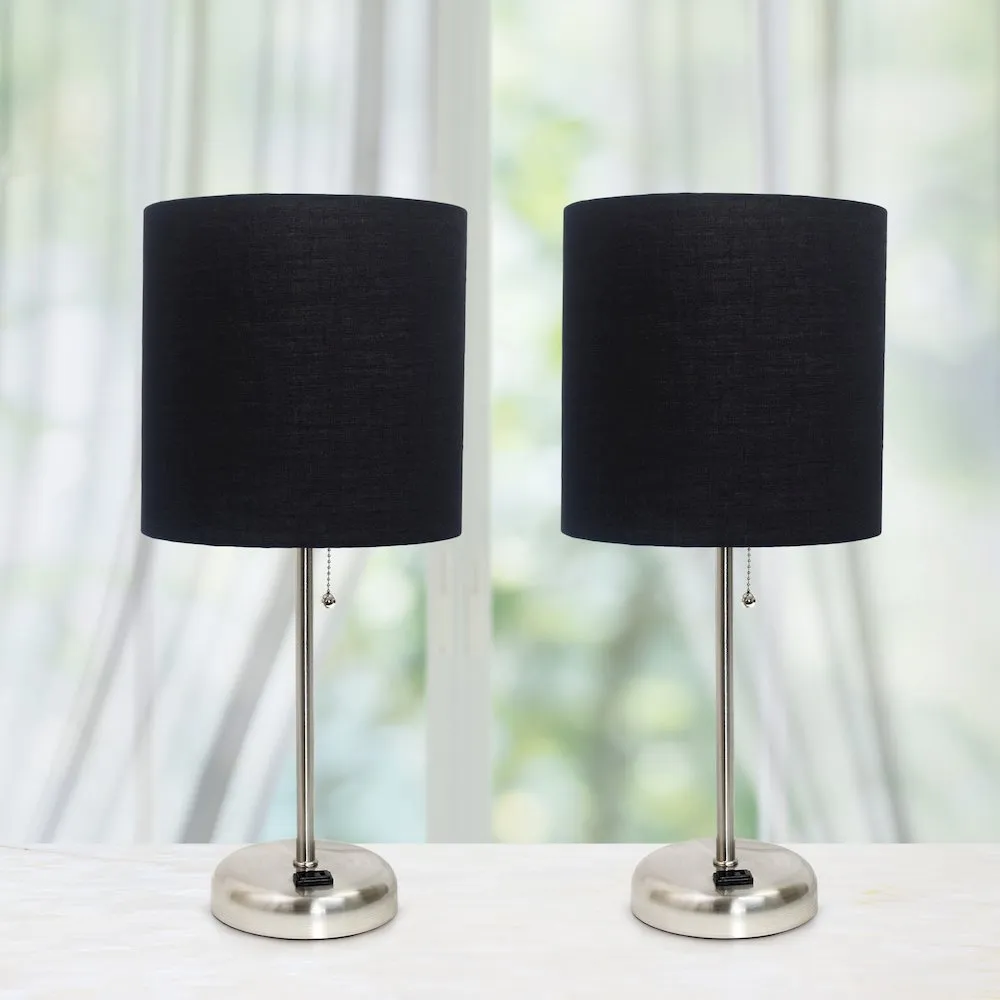 19.5" 2 Pack Desk Lamp Set with Charging Outlet and Shade, Black Shades