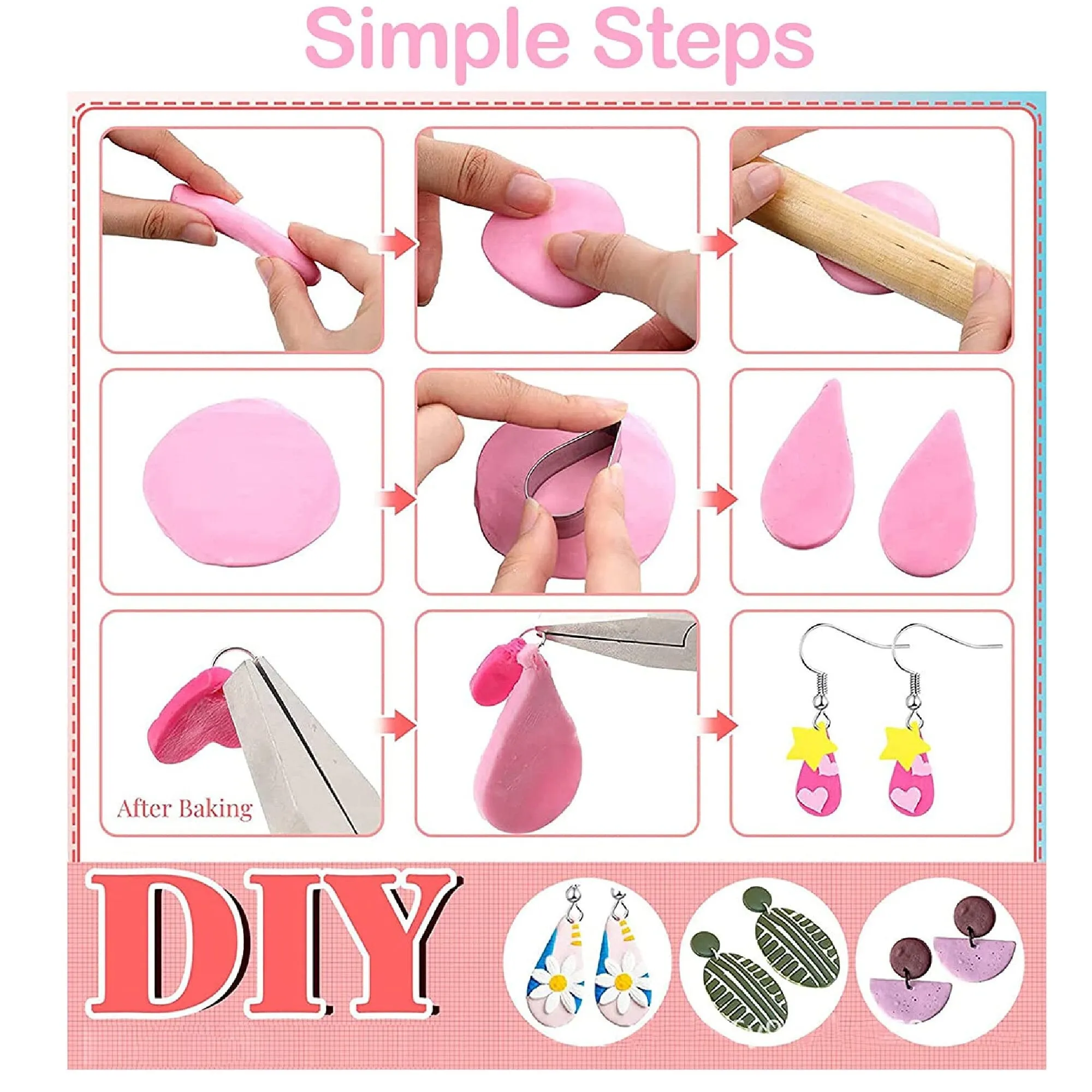 200 Shape Polymer Clay Cutter Set | 49 Shapes Clean Cut Clay Cutters With Hooks For Earring Cards