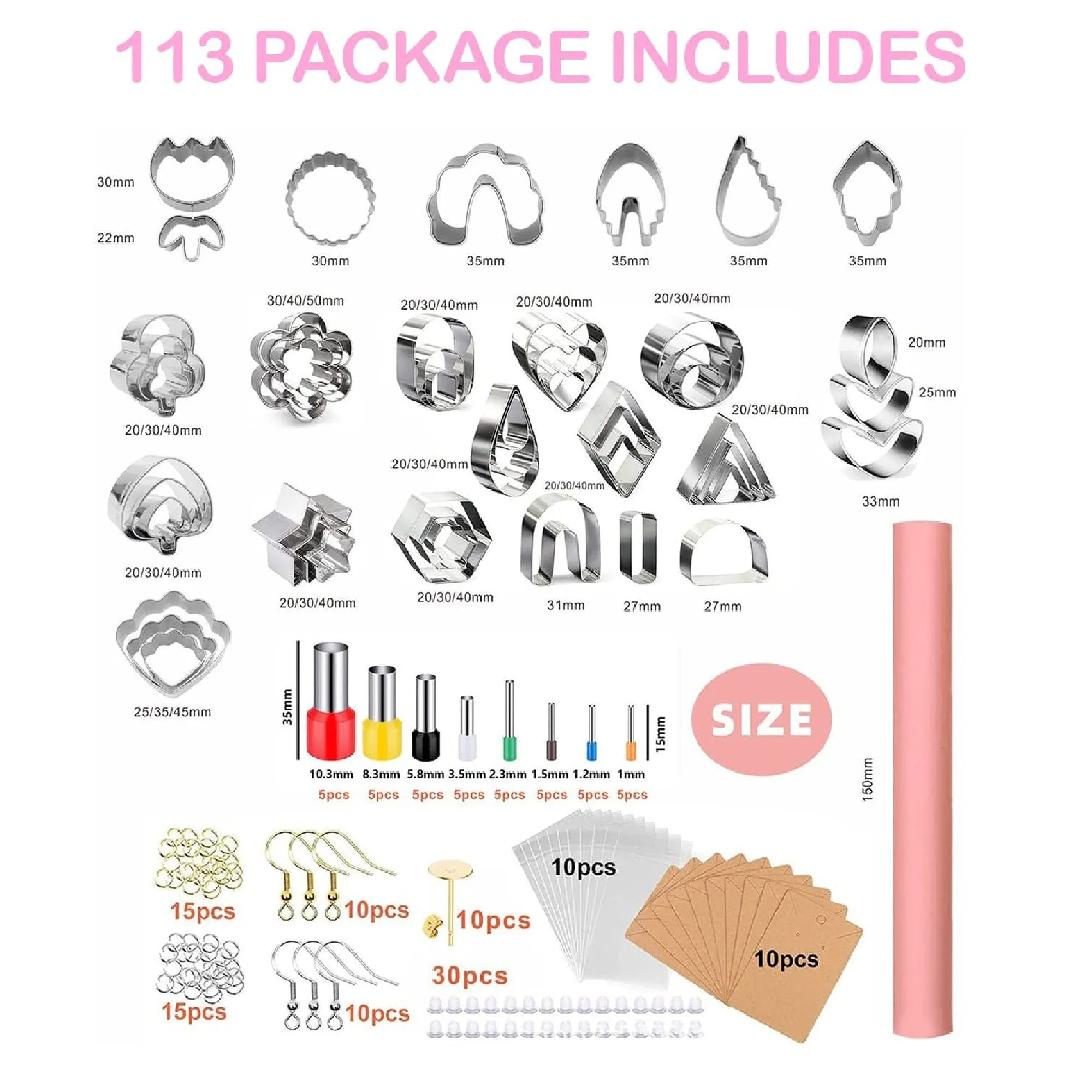 200 Shape Polymer Clay Cutter Set | 49 Shapes Clean Cut Clay Cutters With Hooks For Earring Cards