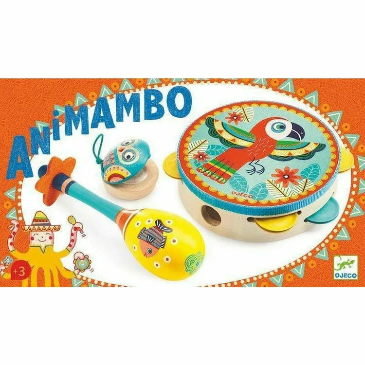 Animambo Tambourine, Maraca, Castanet Musical Instrument Set
