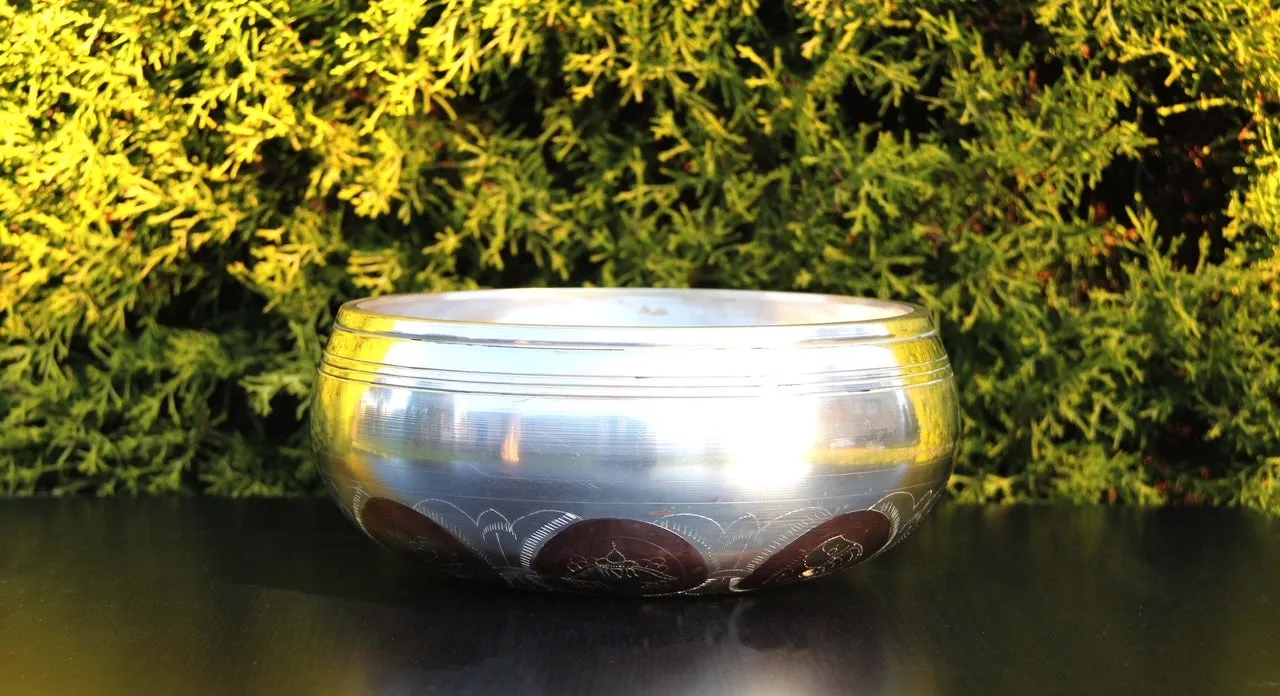 Culpa Astamandala Carving Silver 3 Metals, Copper, Antique Singing Bowl. (High Quality)