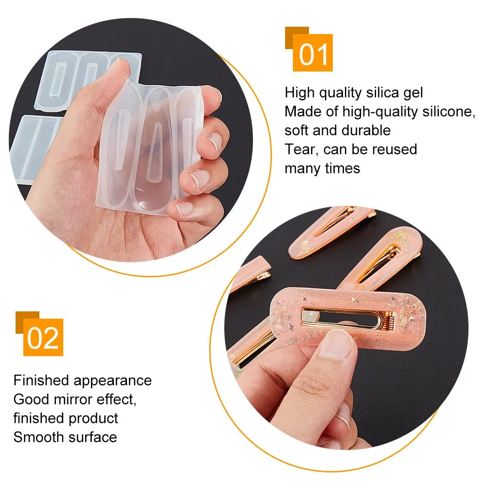 DIY Bobby Pin Making, with Iron Alligator Hair Clip Findings, Food Grade Silicone Molds, Birch Wooden Craft Sticks, Disposable Plastic Transfer Pipettes and UV Gel Nail Art Tinfoil