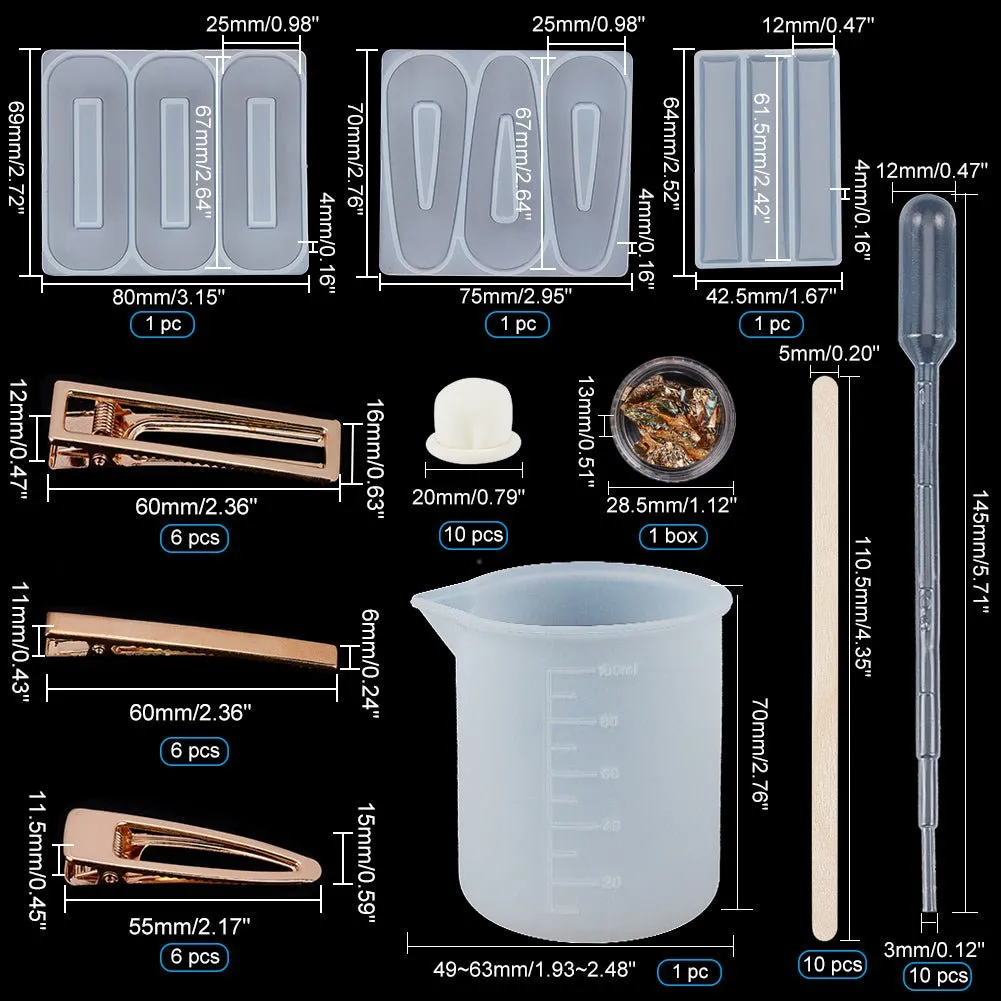 DIY Bobby Pin Making, with Iron Alligator Hair Clip Findings, Food Grade Silicone Molds, Birch Wooden Craft Sticks, Disposable Plastic Transfer Pipettes and UV Gel Nail Art Tinfoil
