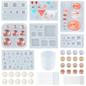 DIY Cabochons Makins, with Silicone Molds, Tinfoil, Plastic Measuring Cup & Stirring Rod & Pipettes, Latex Finger Cots, Mixed Color, 66x40x8mm