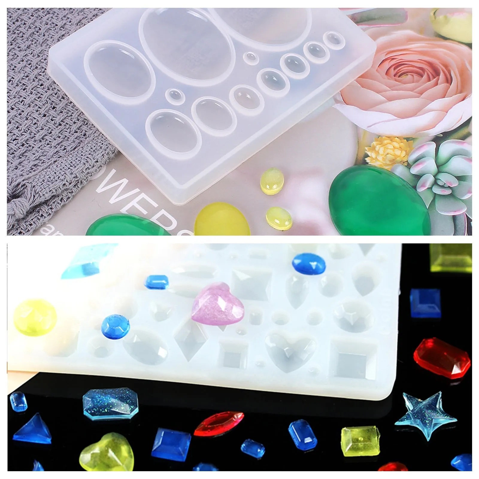 DIY Cabochons Makins, with Silicone Molds, Tinfoil, Plastic Measuring Cup & Stirring Rod & Pipettes, Latex Finger Cots, Mixed Color, 66x40x8mm