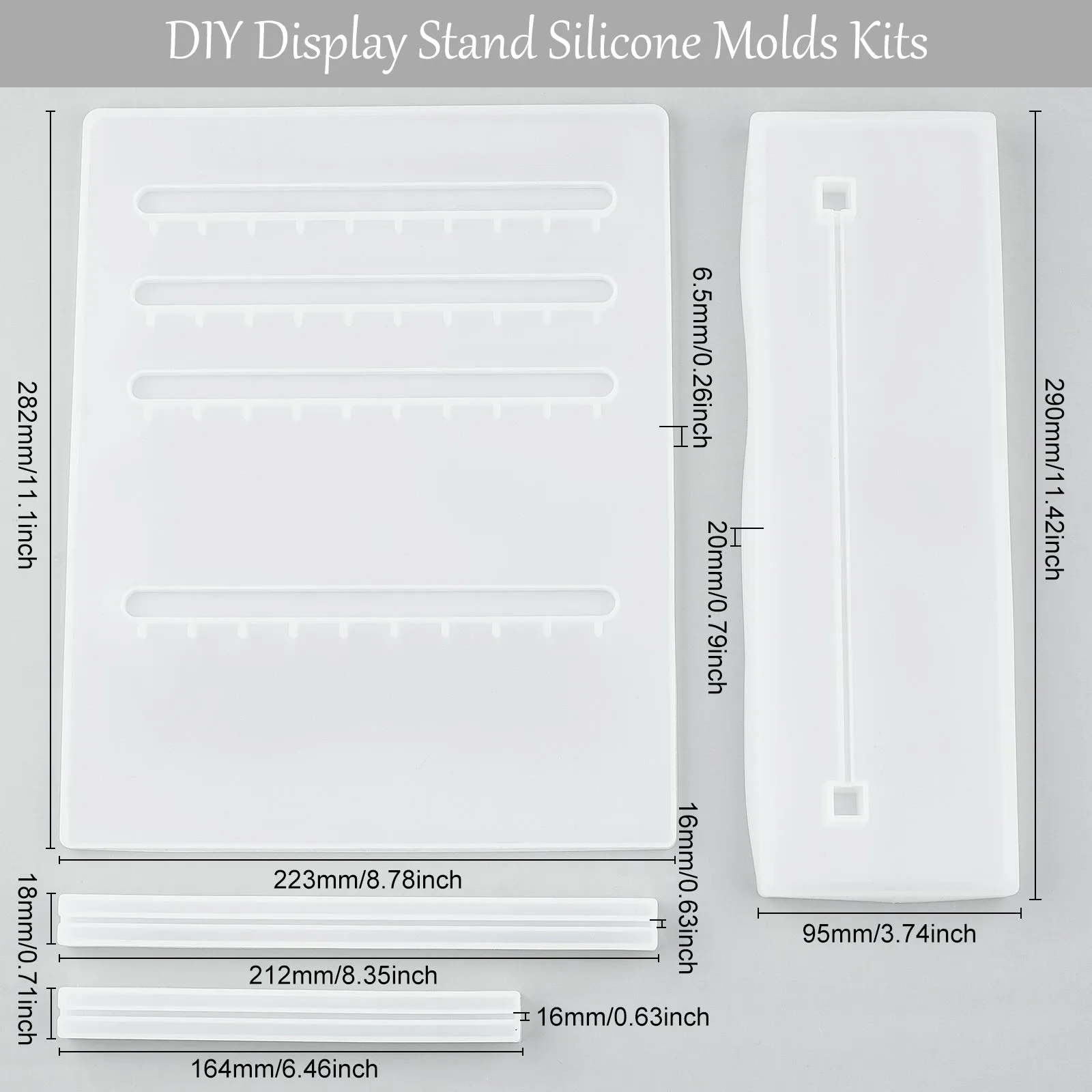 DIY Display Stand Silicone Molds Kits, Including Disposable Plastic Transfer Pipettes & Round Stirring Rod, Latex Finger Cots, White, 236x169x21mm, 1pc