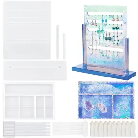 DIY Display Stand Silicone Molds Kits, Including Disposable Plastic Transfer Pipettes & Round Stirring Rod, Latex Finger Cots, White, 236x169x21mm, 1pc