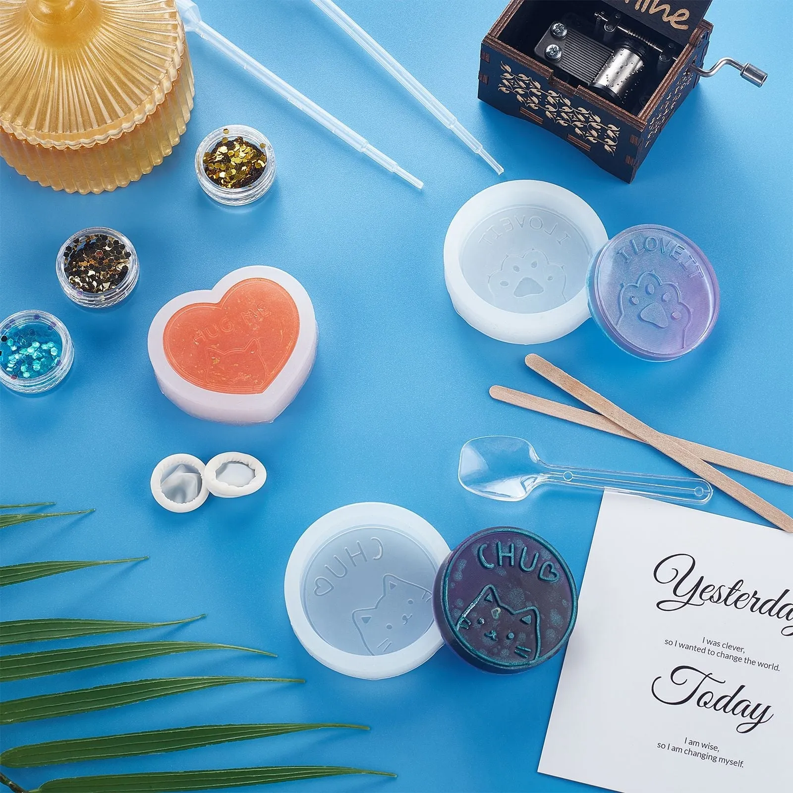 DIY Food Grade Silicone Molds, For UV Resin & Epoxy Resin Jewelry Making, with Birch Wooden Craft Ice Cream Sticks, Plastic Transfer Pipettes & Spoons & Measuring Cup, Latex Finger Cots, White, 58x14mm, Inner Diameter: 48mm, 1pc