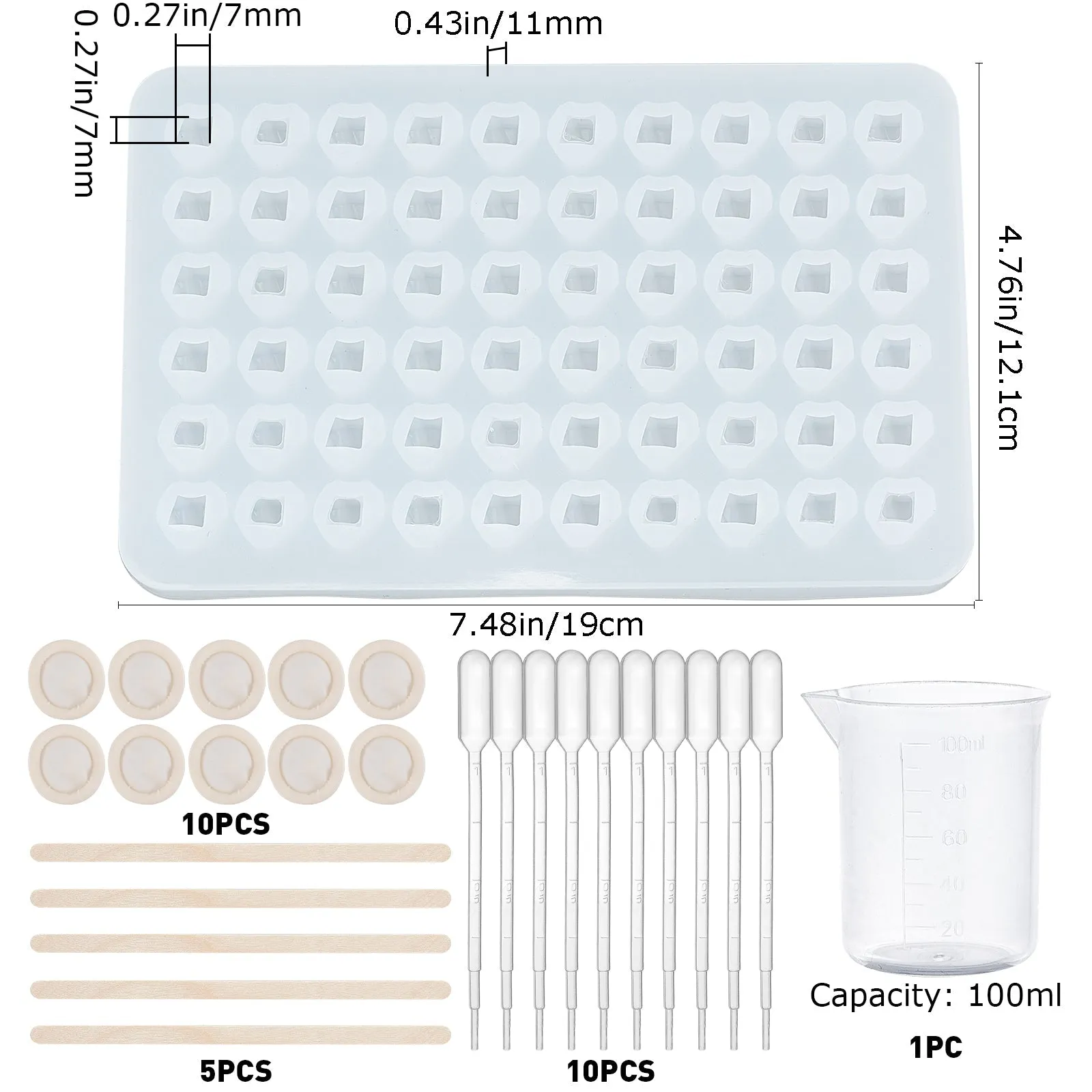 DIY Jewelry Making Kits, Including Polygon Ice Silicone Molds, Plastic Measuring Cups & Transfer Pipettes, Birch Wooden Craft Ice Cream Sticks and Latex Finger Cots, Mixed Color, 190x121x11mm, 1pc