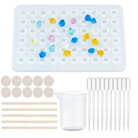 DIY Jewelry Making Kits, Including Polygon Ice Silicone Molds, Plastic Measuring Cups & Transfer Pipettes, Birch Wooden Craft Ice Cream Sticks and Latex Finger Cots, Mixed Color, 190x121x11mm, 1pc