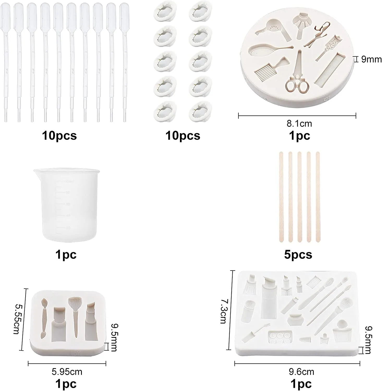 DIY Makeup Tools Silicone Molds Kits, with Silicone Measuring Cup, Plastic Transfer Pipettes, Disposable Latex Finger Cots, Birch Wooden Sticks, Mixed Color, 29pcs/set