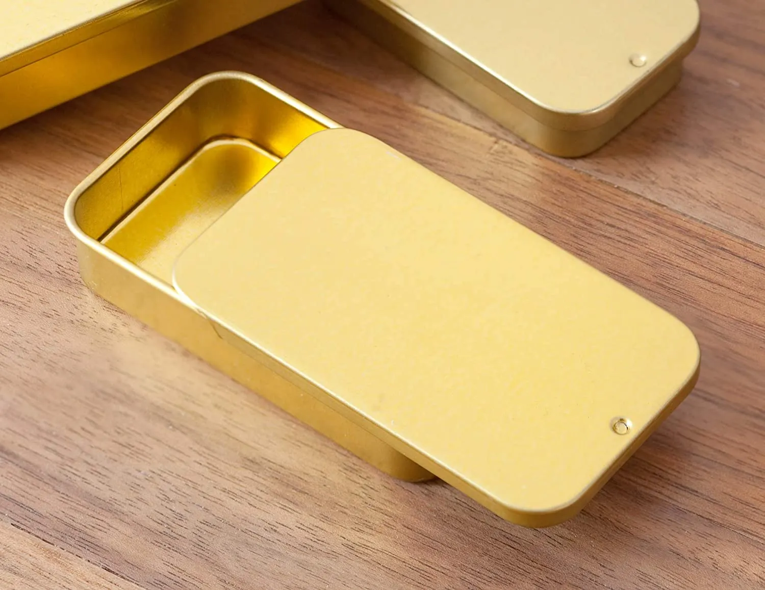 Gold Metal Slide Top Tin Containers (Small) for lip balm, crafts, storage, travel (Set of 5)