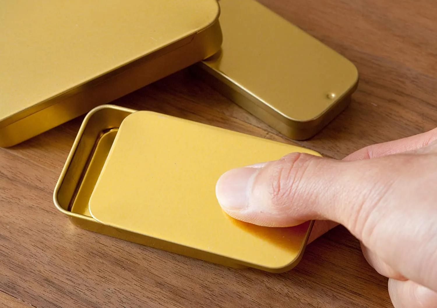 Gold Metal Slide Top Tin Containers (Small) for lip balm, crafts, storage, travel (Set of 5)