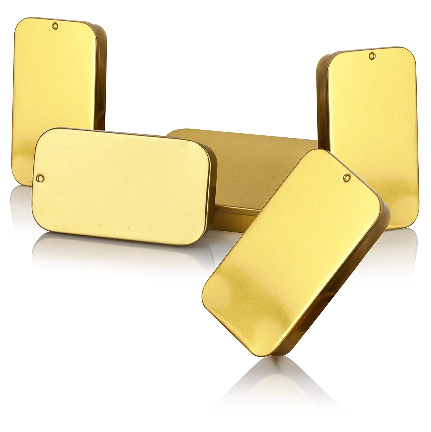 Gold Metal Slide Top Tin Containers (Small) for lip balm, crafts, storage, travel (Set of 5)