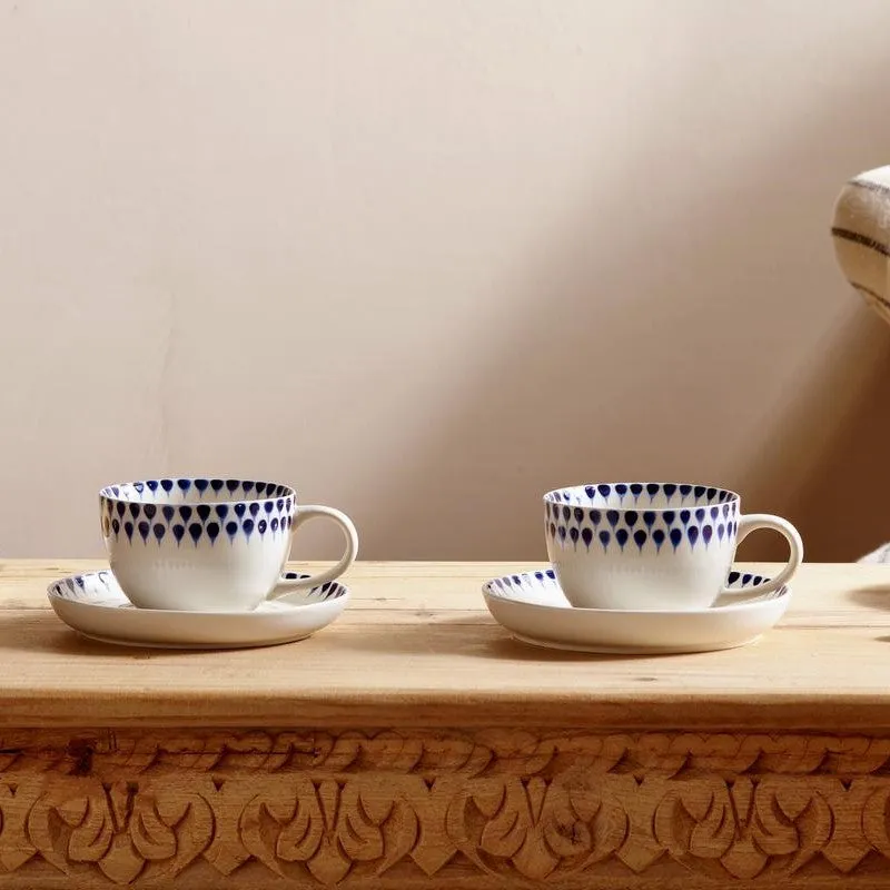 Handmade Ceramic Cup & Saucer - Indigo Drop Design