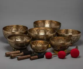 Handmade healing etching carving note tuning singing bowl set