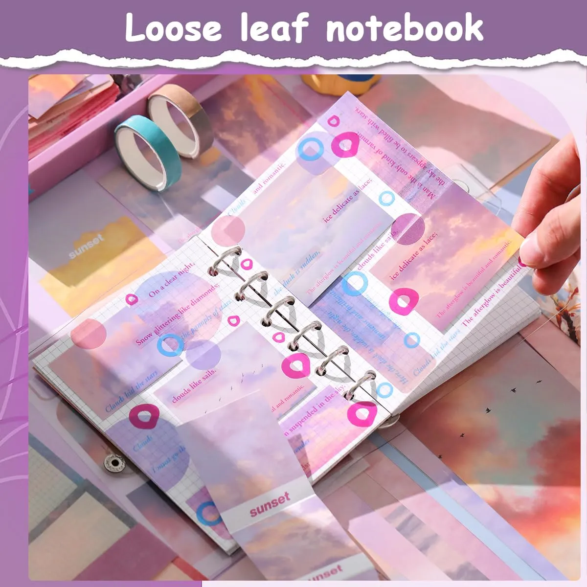 HASTHIP 150Pcs Journal Kit, Journaling Kit Journal Stickers Journal Supplies, Scrapbook Stickers Pack For Art Journaling Bullet Junk Journal Planners,Diy Decoration Paper Craft Kits(Sunset Glow),Pink