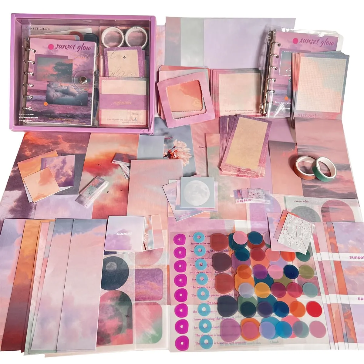 HASTHIP 150Pcs Journal Kit, Journaling Kit Journal Stickers Journal Supplies, Scrapbook Stickers Pack For Art Journaling Bullet Junk Journal Planners,Diy Decoration Paper Craft Kits(Sunset Glow),Pink