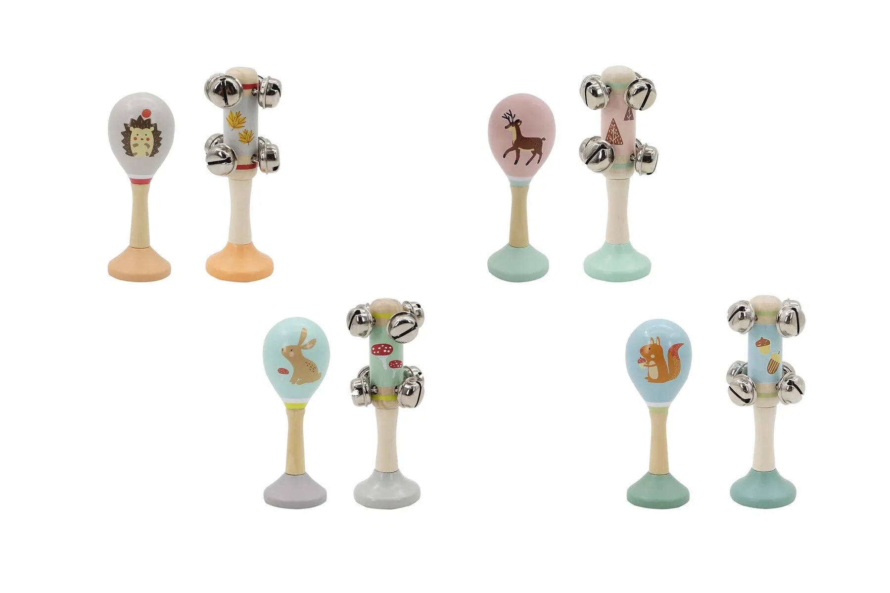 Kaper Kidz - WOODEN MARACA & BELL SET - Assorted Woodland