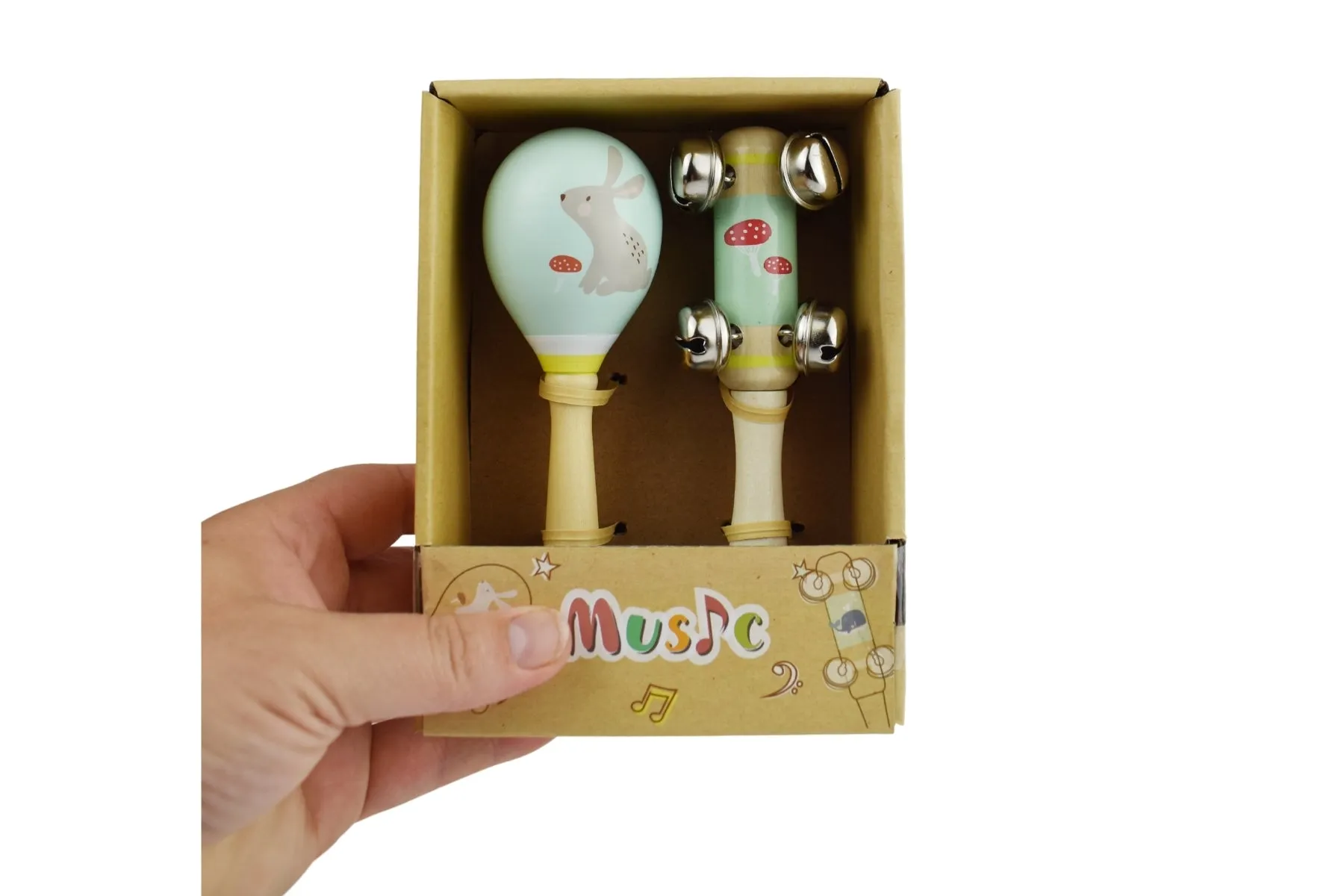 Kaper Kidz - WOODEN MARACA & BELL SET - Assorted Woodland