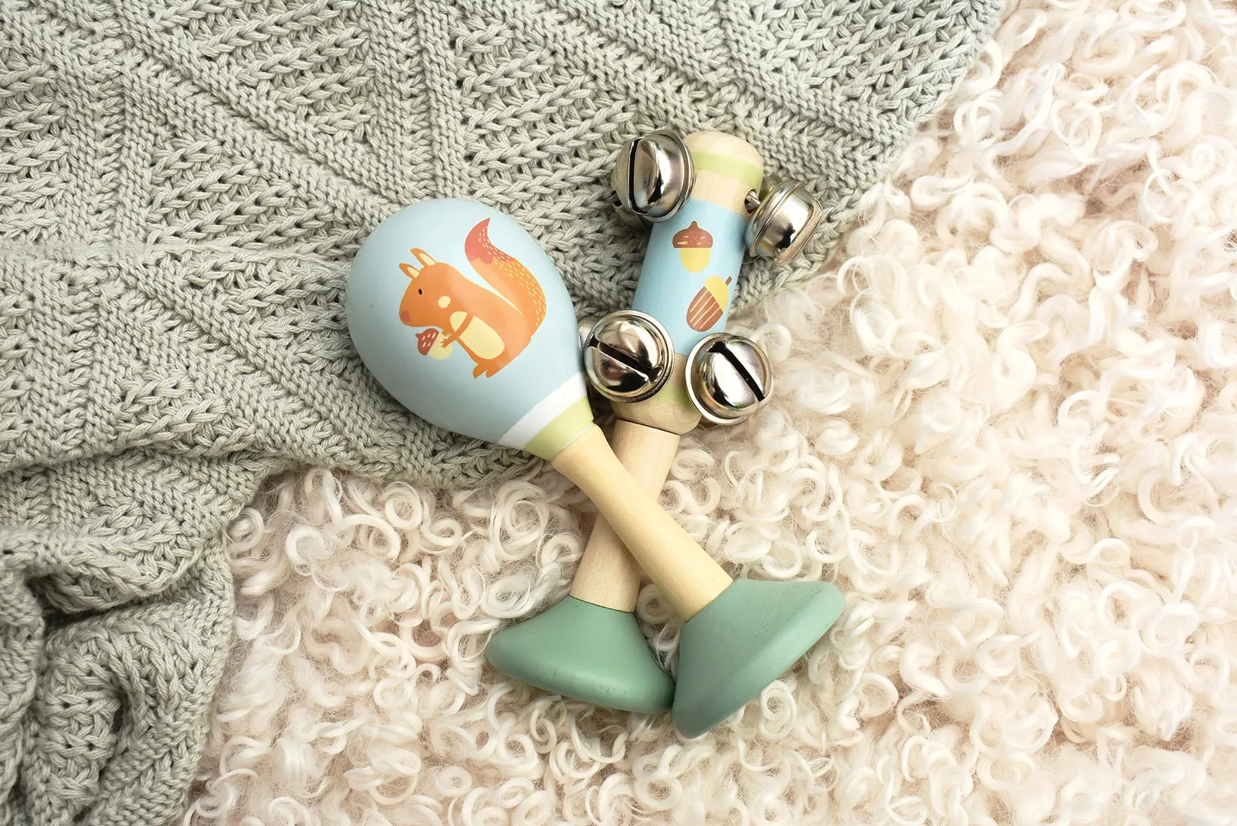 Kaper Kidz - WOODEN MARACA & BELL SET - Assorted Woodland