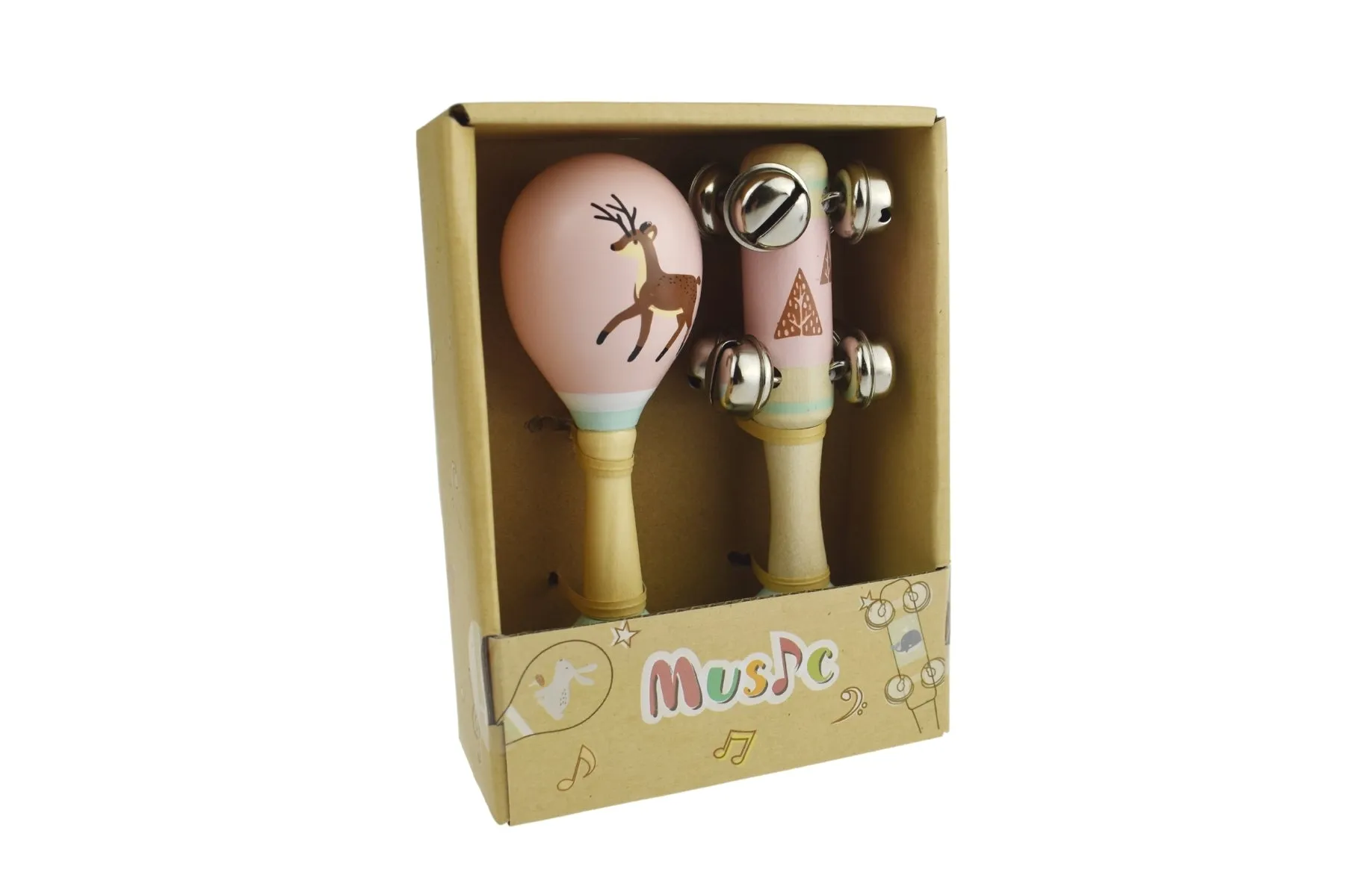 Kaper Kidz - WOODEN MARACA & BELL SET - Assorted Woodland
