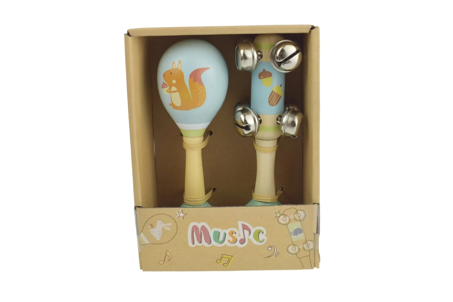 Kaper Kidz - WOODEN MARACA & BELL SET - Assorted Woodland
