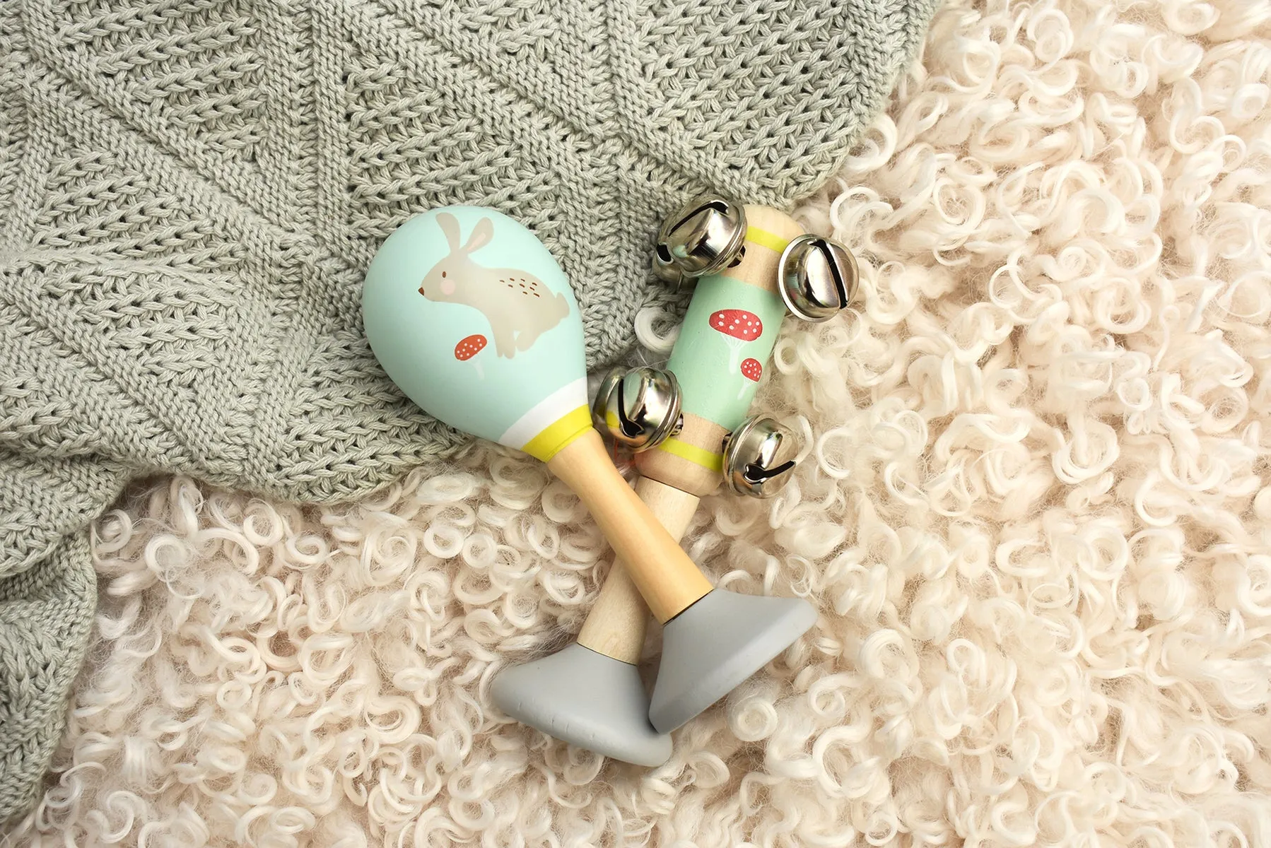 Kaper Kidz - WOODEN MARACA & BELL SET - Assorted Woodland