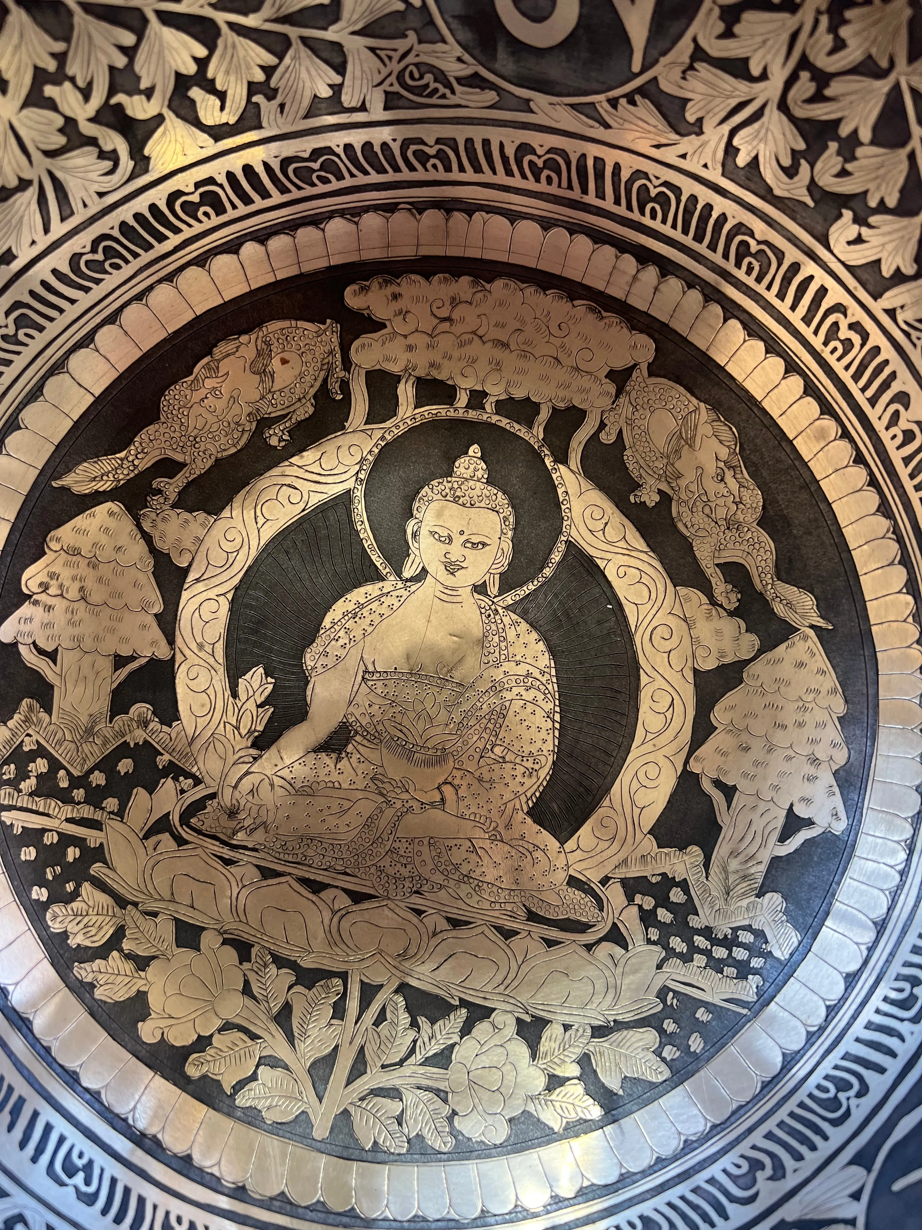 One of a Kind! Gorgeous Buddha Circle of Tree handmade exquisite, detailed singing bowls