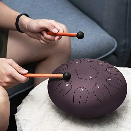 Steel Tongue Drum - 11 Notes 12 inches - Percussion Instrument -Handpan Drum with Bag, Music Book, Mallets, Finger Picks (12'', Dark Purple)