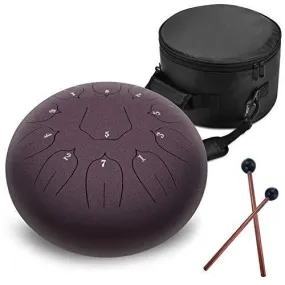 Steel Tongue Drum - 11 Notes 12 inches - Percussion Instrument -Handpan Drum with Bag, Music Book, Mallets, Finger Picks (12'', Dark Purple)