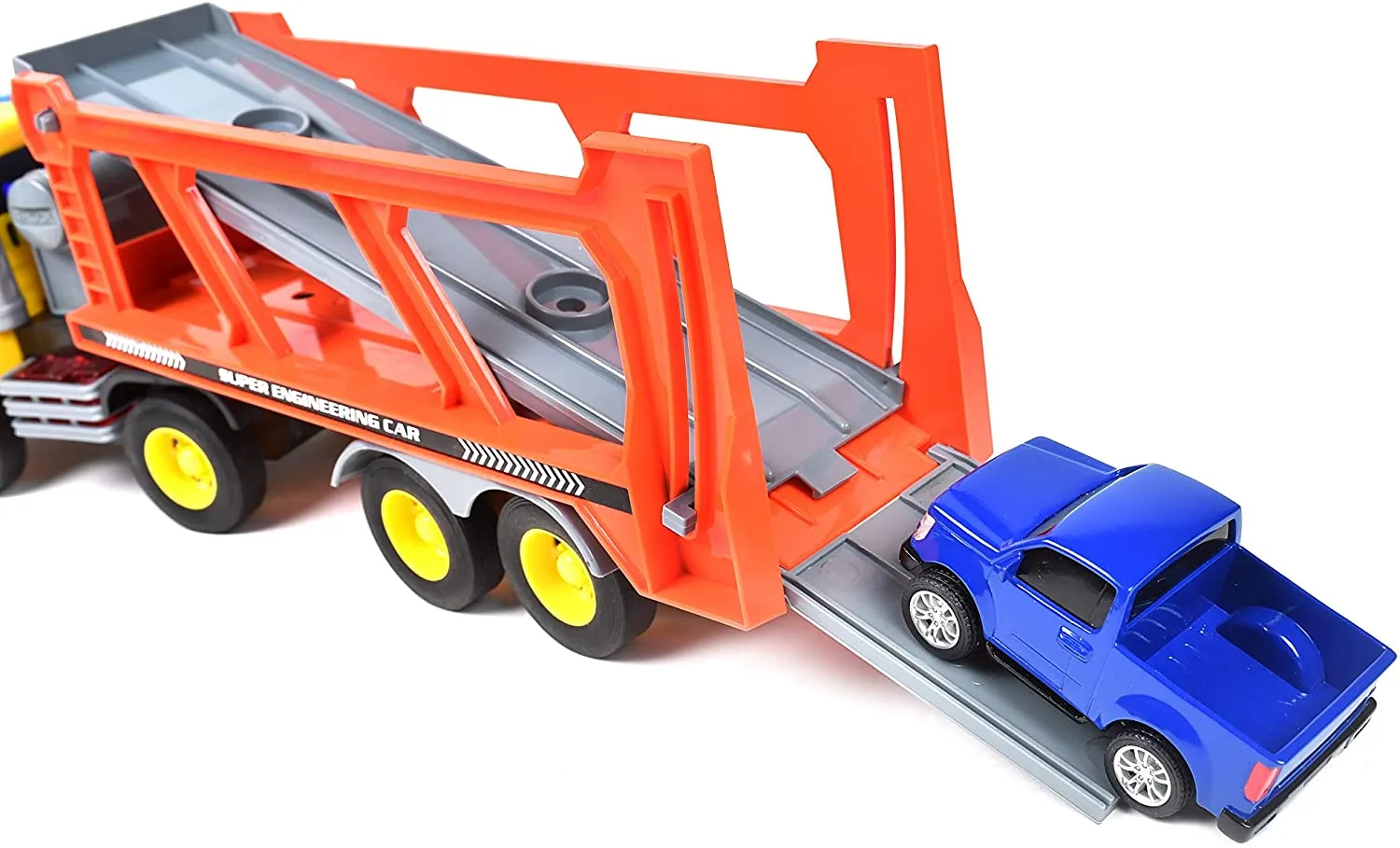 Sunny Days Entertainment Long Haul Vehicle Transport – Lights and Sounds Pull Back Toy Vehicle with Friction Motor