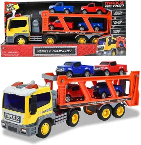 Sunny Days Entertainment Long Haul Vehicle Transport – Lights and Sounds Pull Back Toy Vehicle with Friction Motor