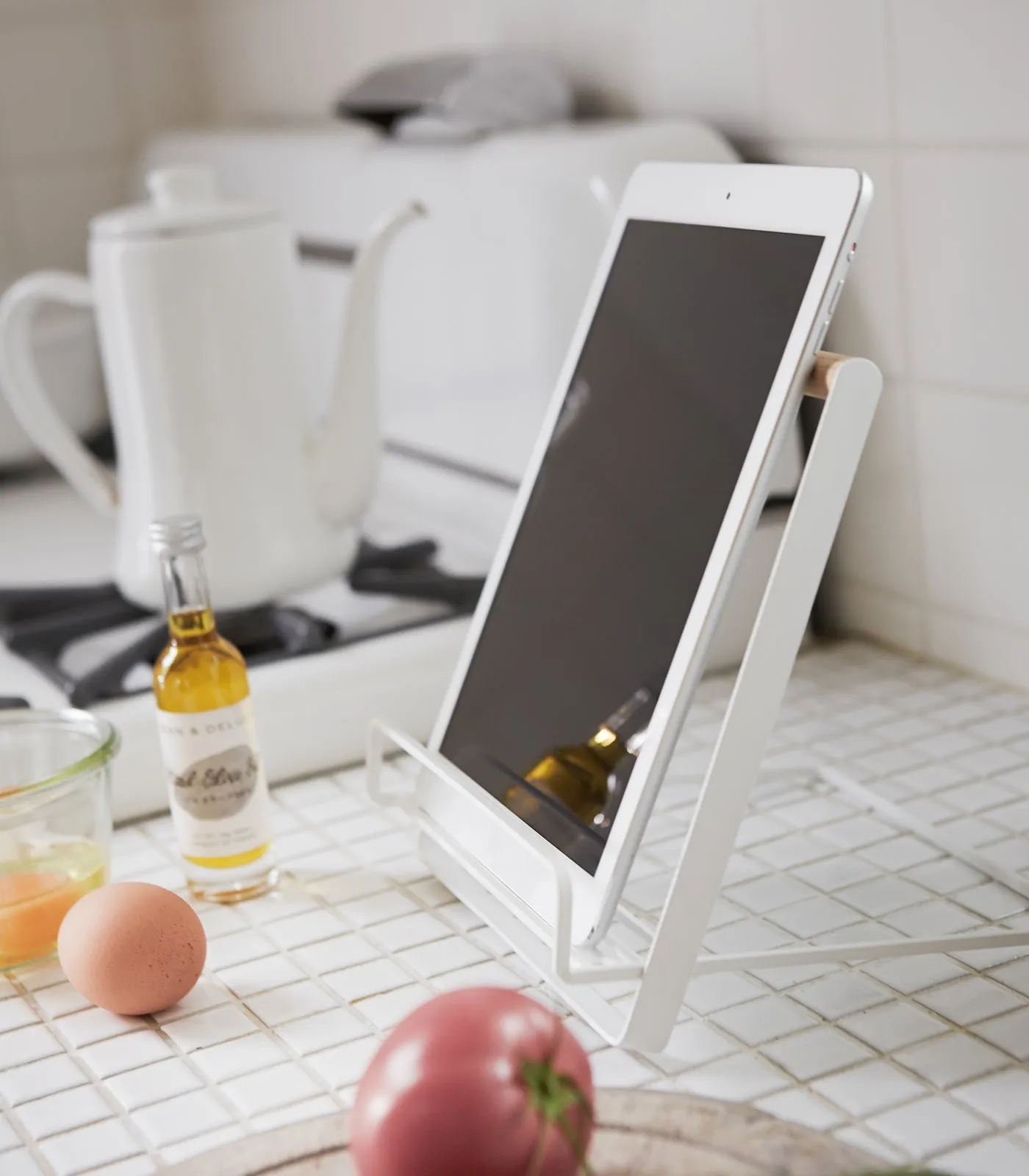 Tablet and Cookbook Stand - Steel   Wood