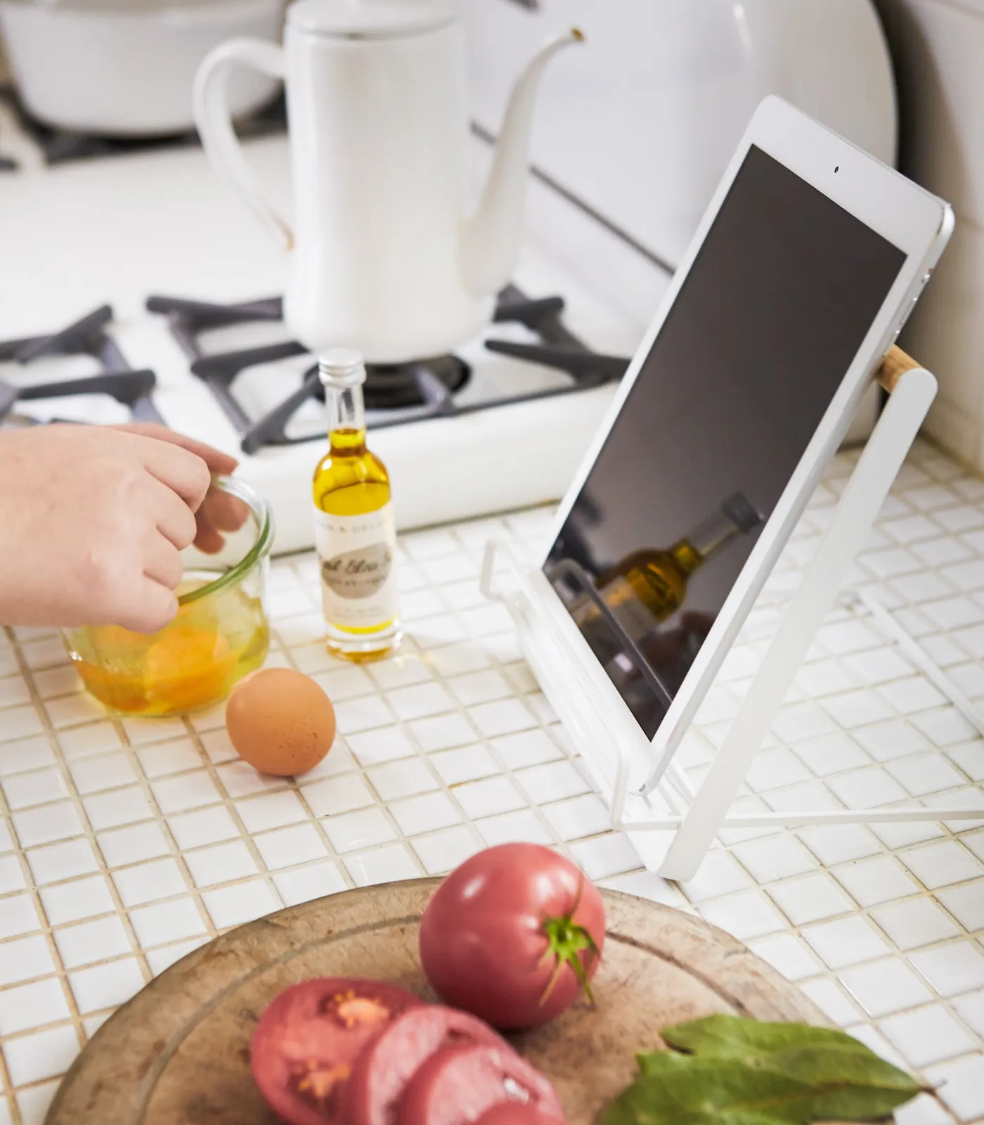 Tablet and Cookbook Stand - Steel   Wood