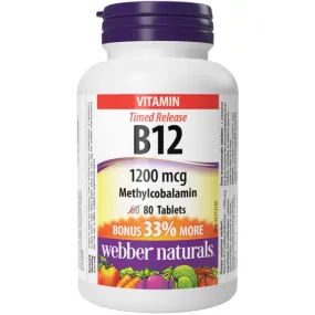 Webber Naturals Vitamin B12, Timed Release, 1200mcg, BONUS! 33% More, 60 20 Tablets