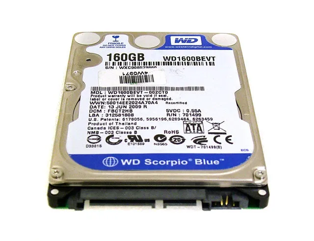 Western Digital 160GB 5400RPM SATA Laptop Hard Drive WD1600BEVT-00ZCT0